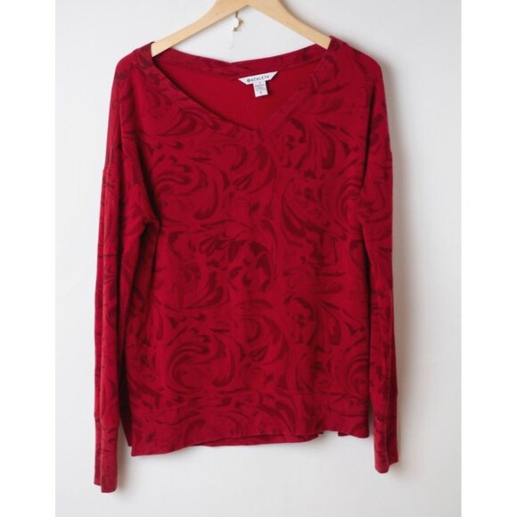 Athleta Women's Size S Coaster Luxe V-Neck Sweatshirt Agate Paisley Red - Picture 1 of 10